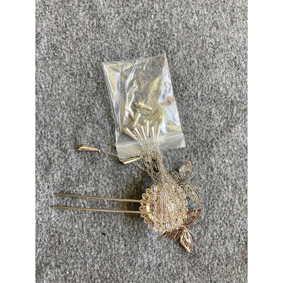 Elegant Silver Butterfly Tassel Hair stick Statement Updo Accessory new - Picture 3 of 6